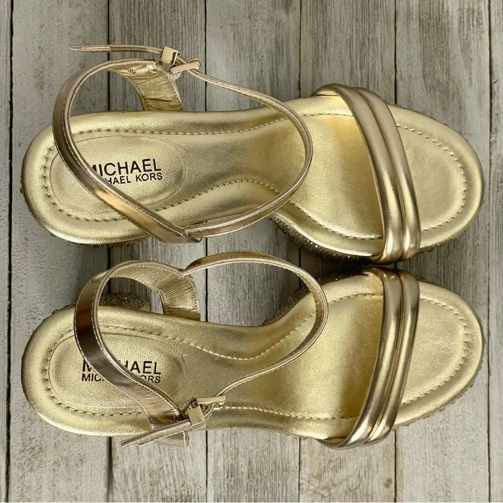 MICHAEL MICHAEL KORS Laci Embellished Metallic Leather Platform Sandal